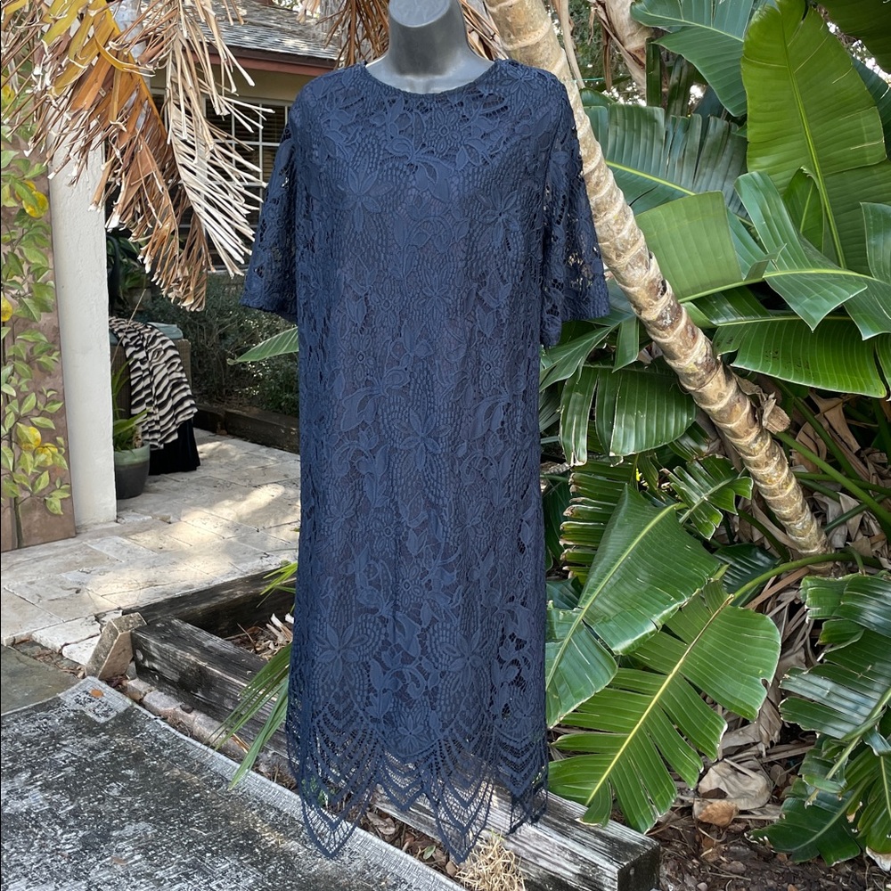 Sharon Gano lace dress with see through hem